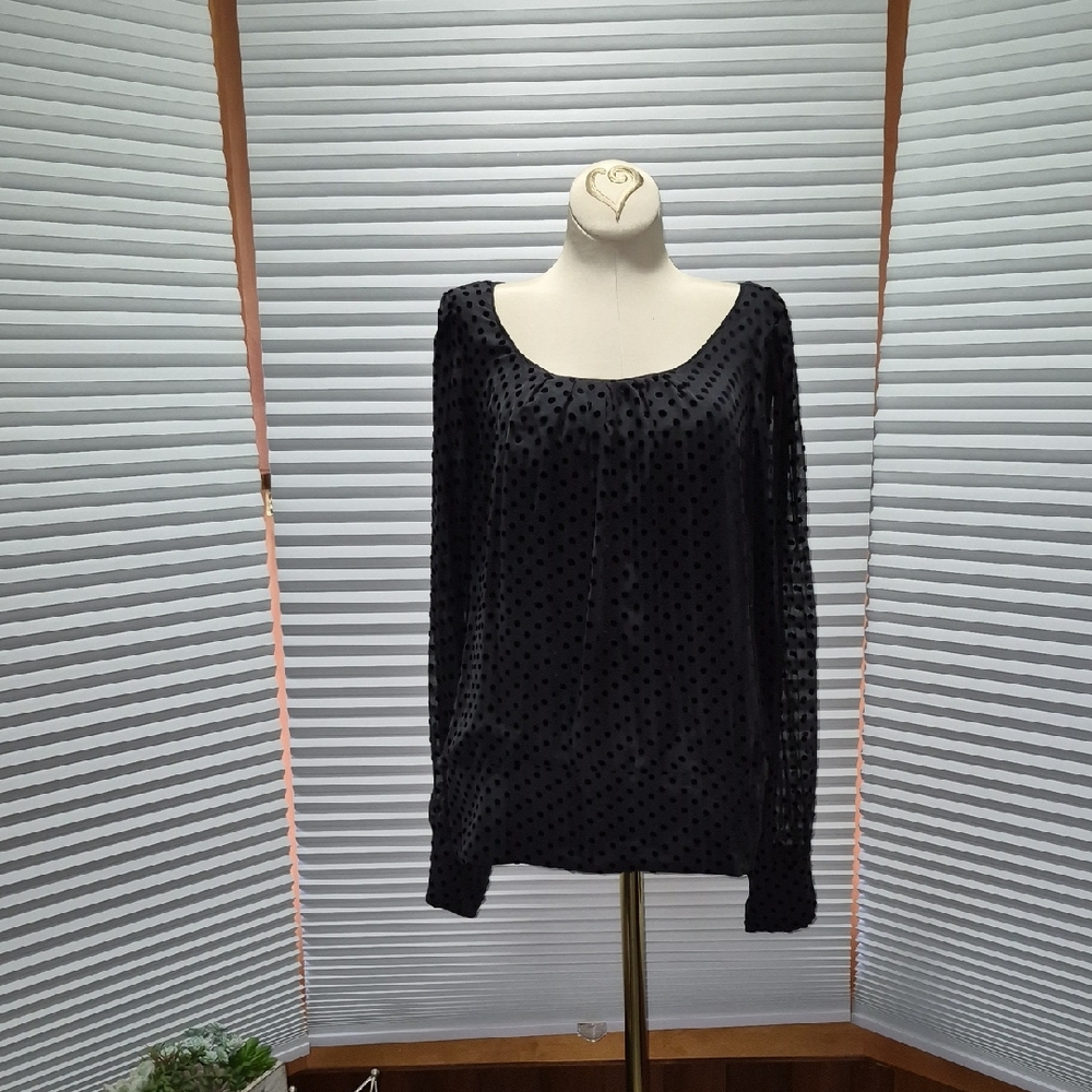 White House Black Market Black Swiss Dot Blouse